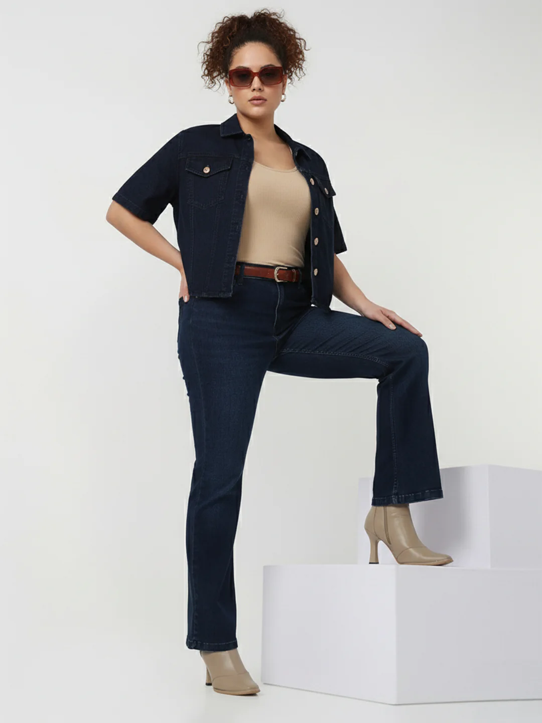 Kraus Kurve Women Dark Blue High-Rise Flare Jeans
