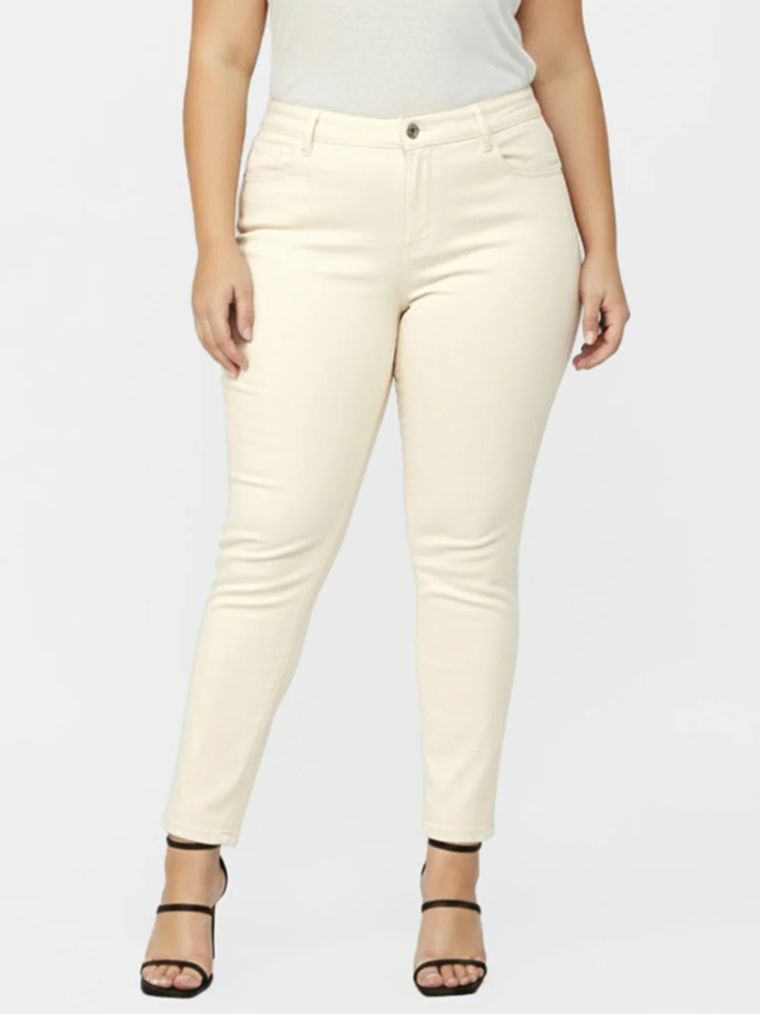 Kraus Kurve Women Ecru Super High-Rise Super Skinny Jeans - Image 2
