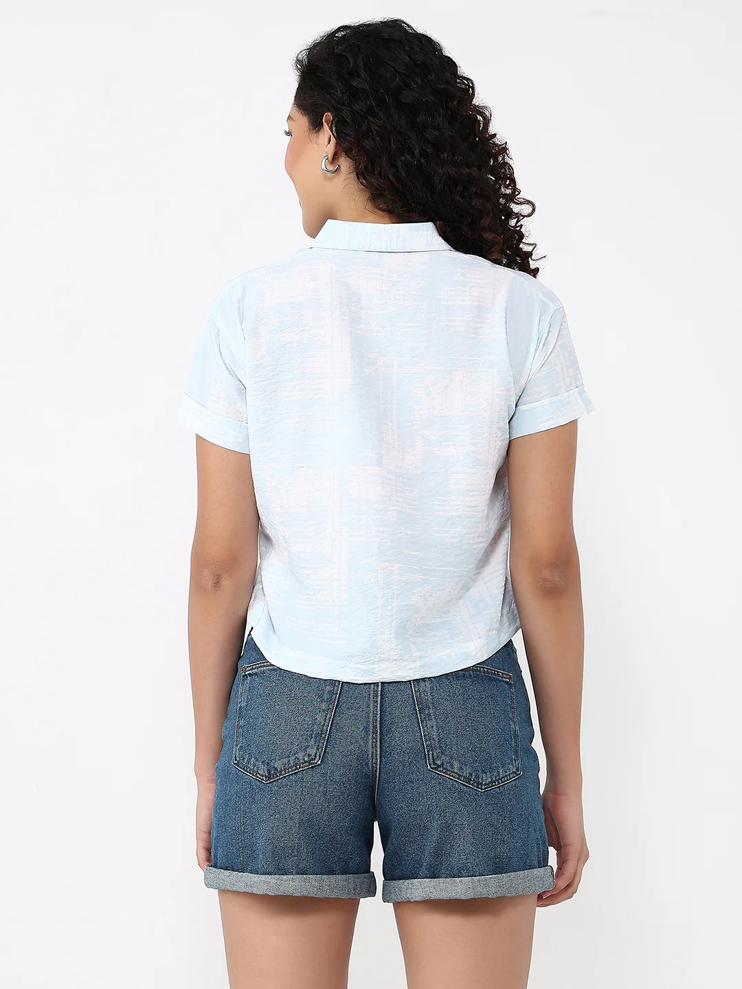 Women Abstract Sky Print Crop Shirt - Image 3