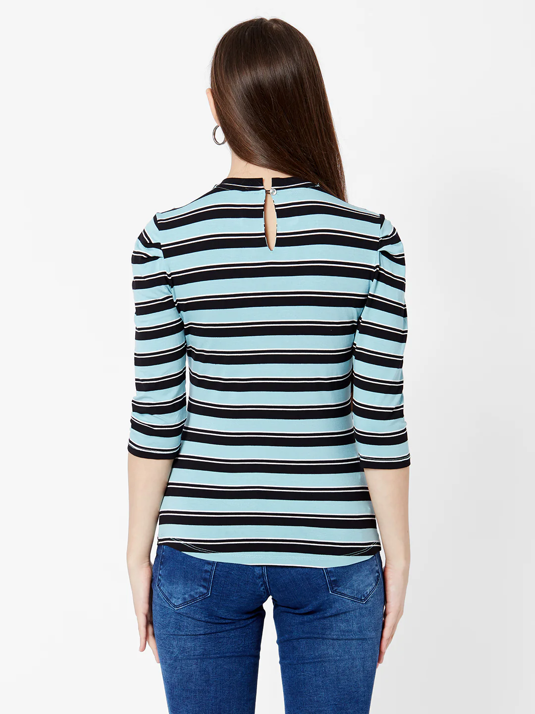 Women Aqua/Black Stripe T-Shirt - Image 3