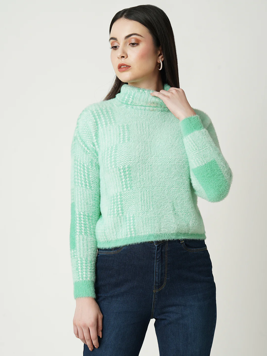 Women Aqua Blue Sweater - Image 2