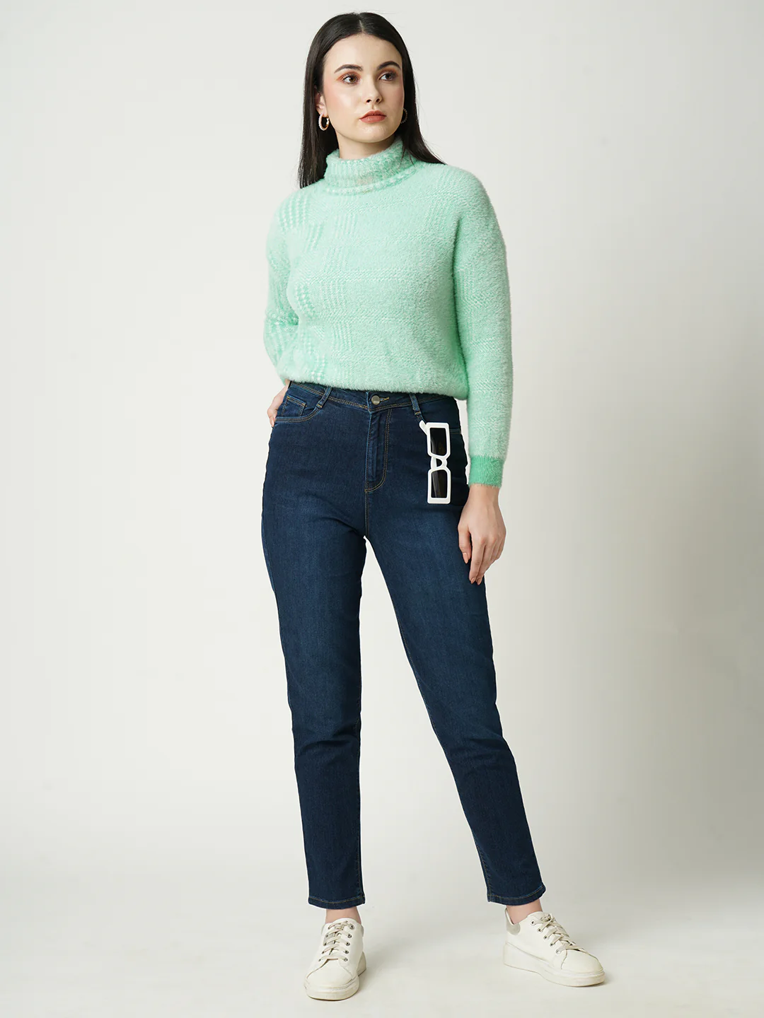 Women Aqua Blue Sweater - Image 4