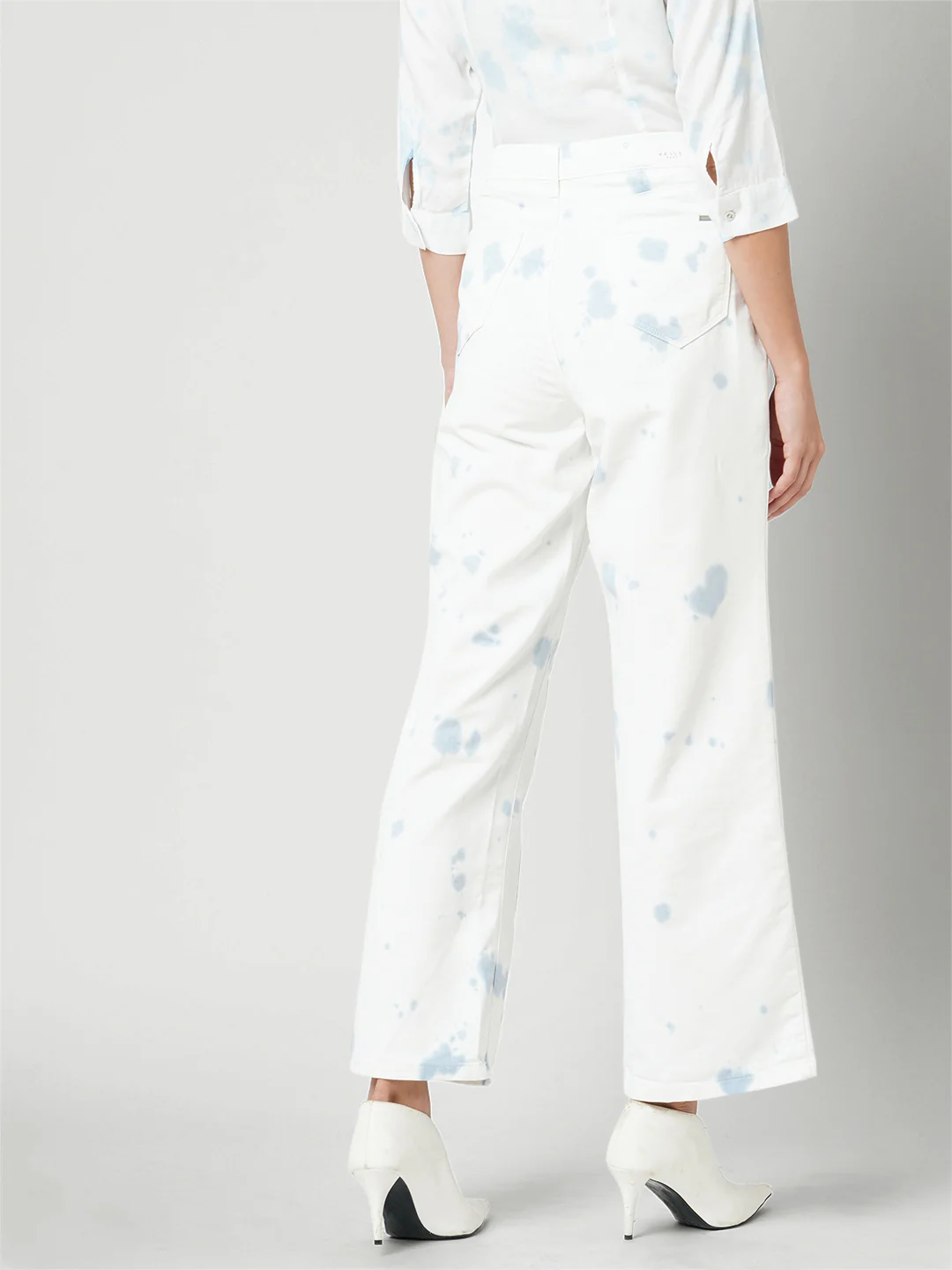 Women Aqua White High-Rise Wide Leg Jeans - Image 3
