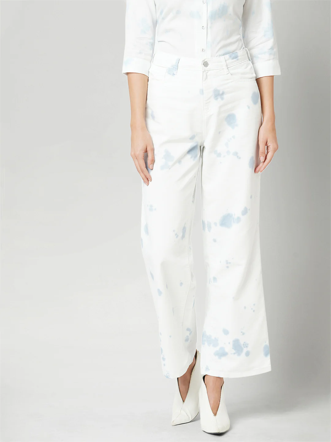 Women Aqua White High-Rise Wide Leg Jeans - Image 4