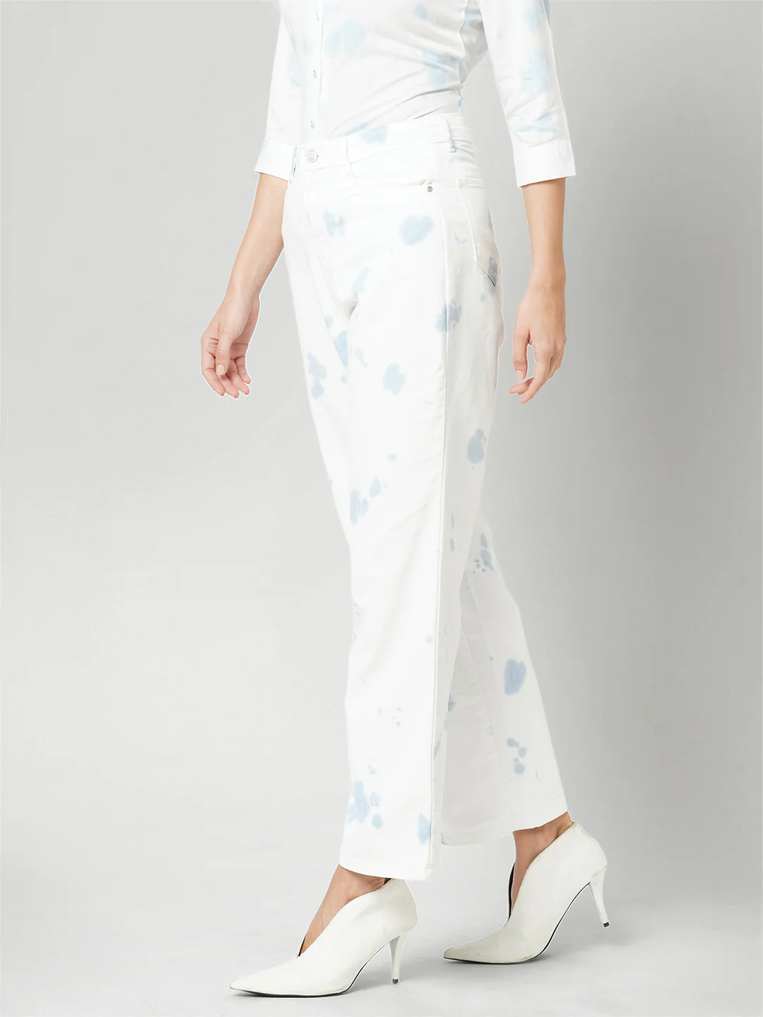 Women Aqua White High-Rise Wide Leg Jeans - Image 5