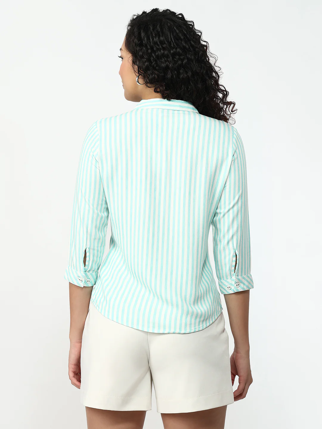 Women Aqua/White Slim Shirt - Image 3