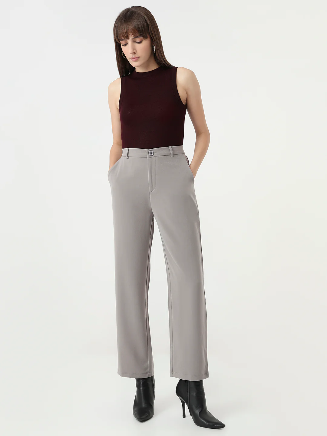 Women Ash High-Rise Straight Fit Korean Pants - Image 4