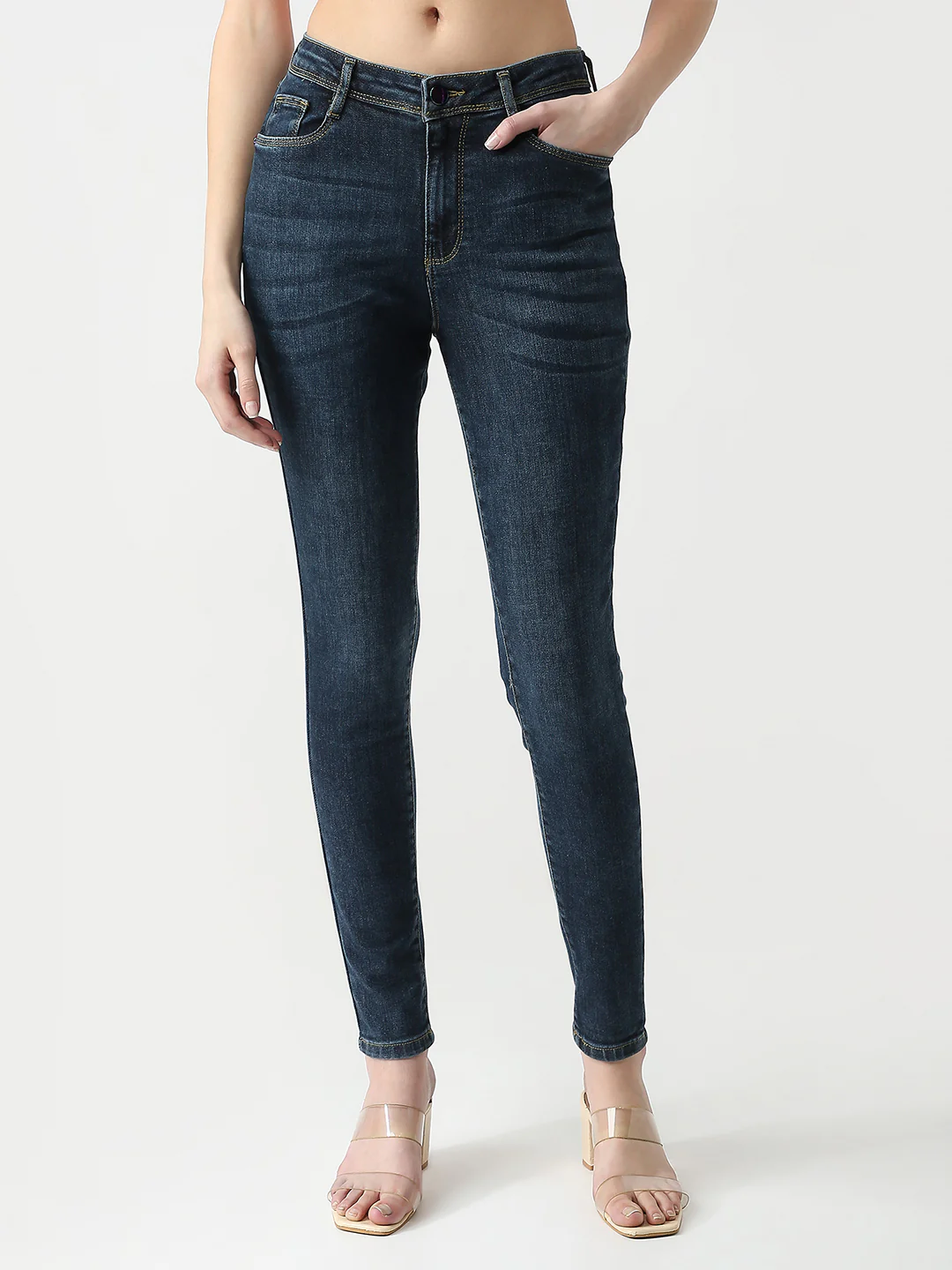 Women Autumn Blue High-Rise Skinny Jeans - Image 2