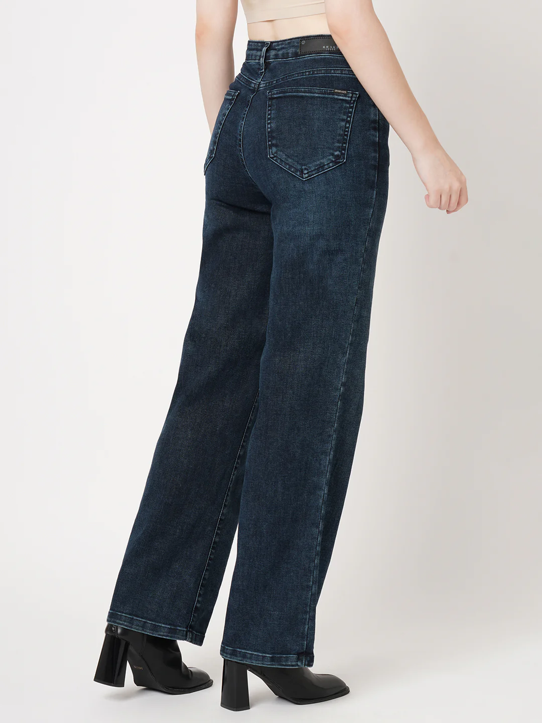Women Autumn Blue High-Rise Wide Leg Jeans - Image 3