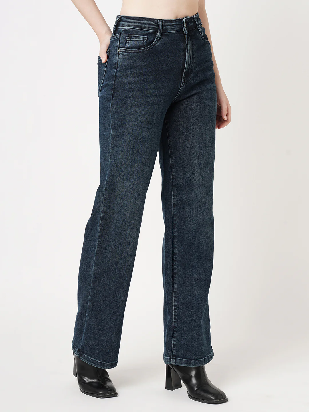 Women Autumn Blue High-Rise Wide Leg Jeans - Image 5