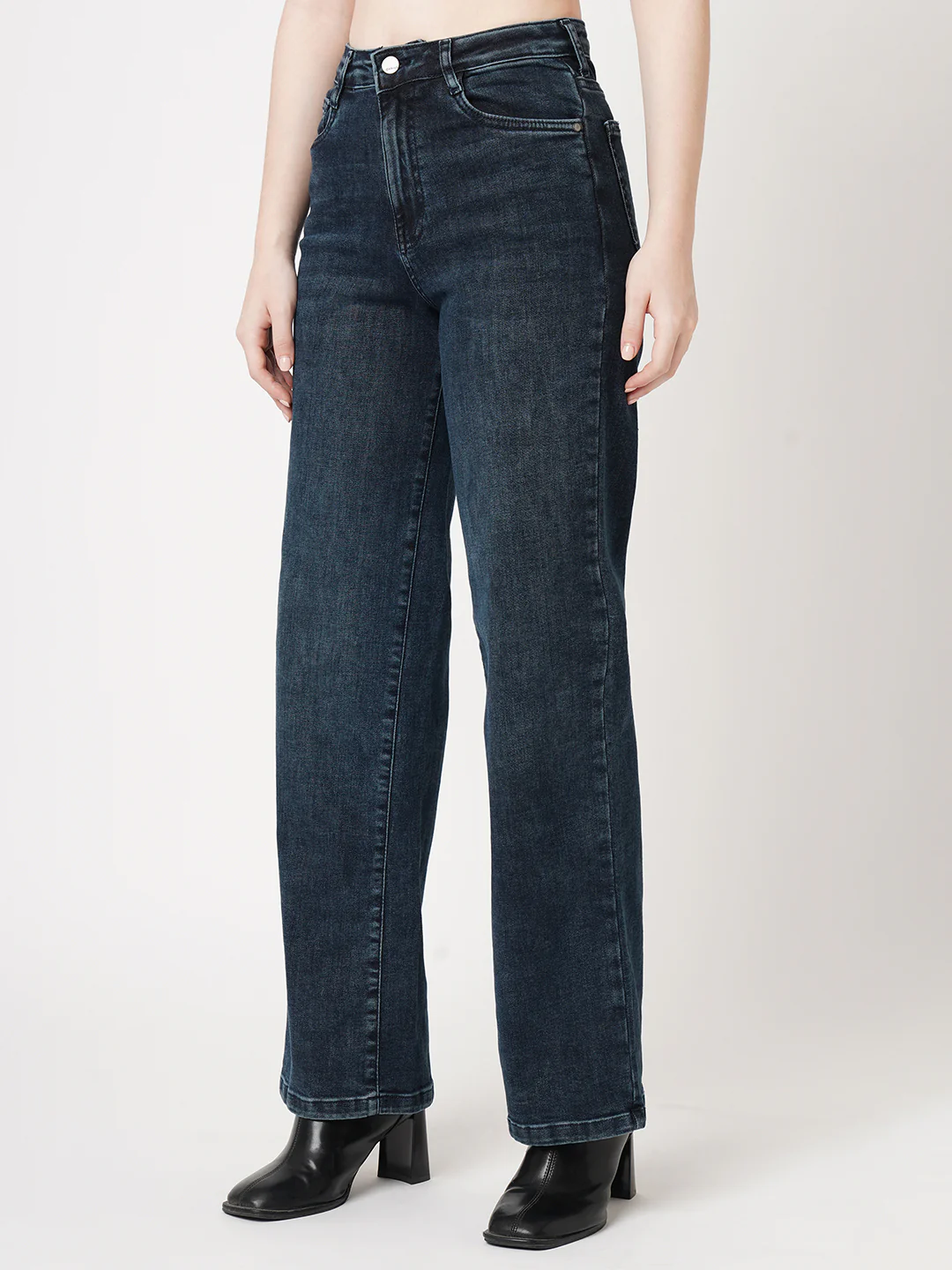 Women Autumn Blue High-Rise Wide Leg Jeans - Image 7