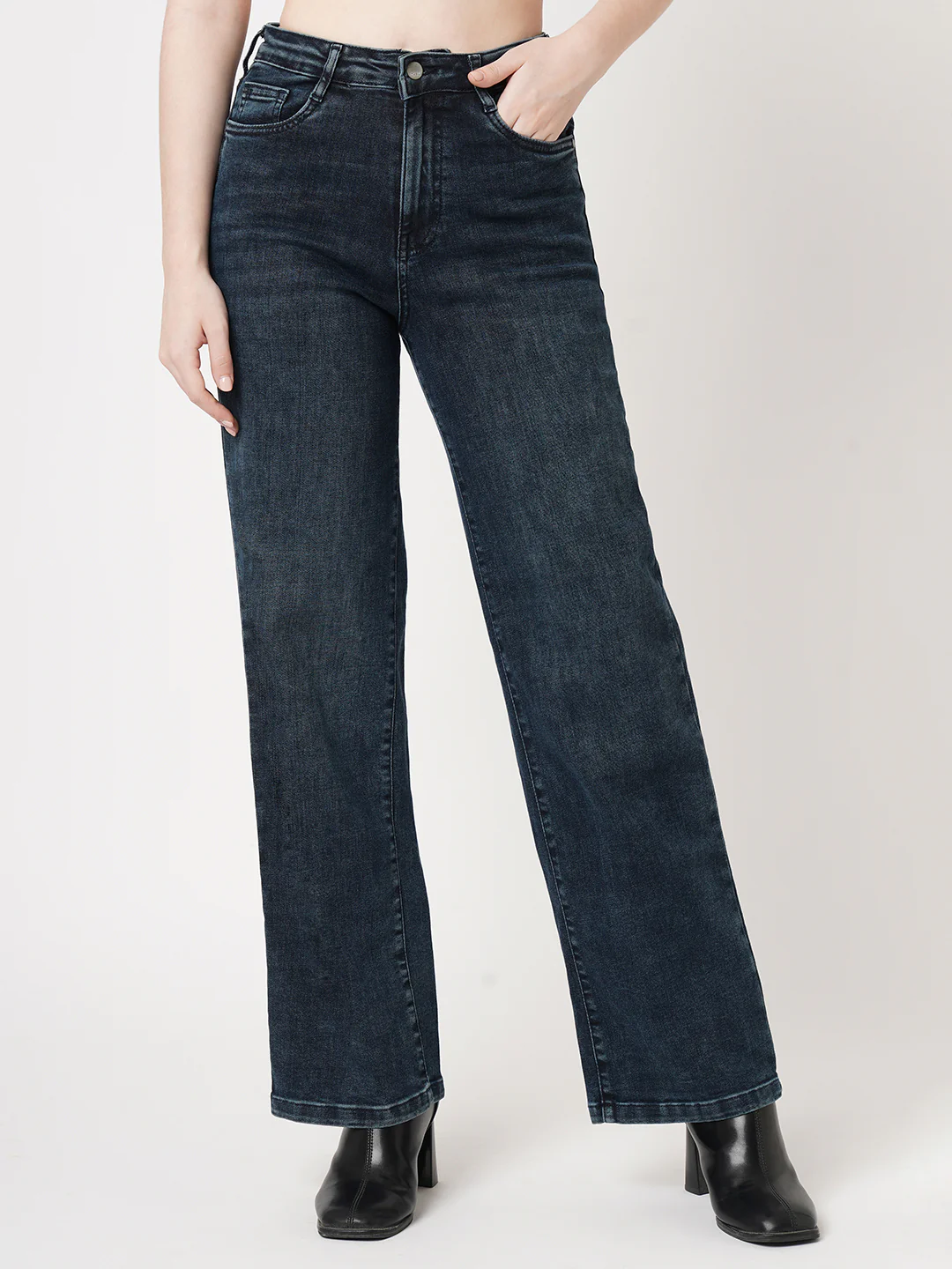 Women Autumn Blue High-Rise Wide Leg Jeans - Image 2
