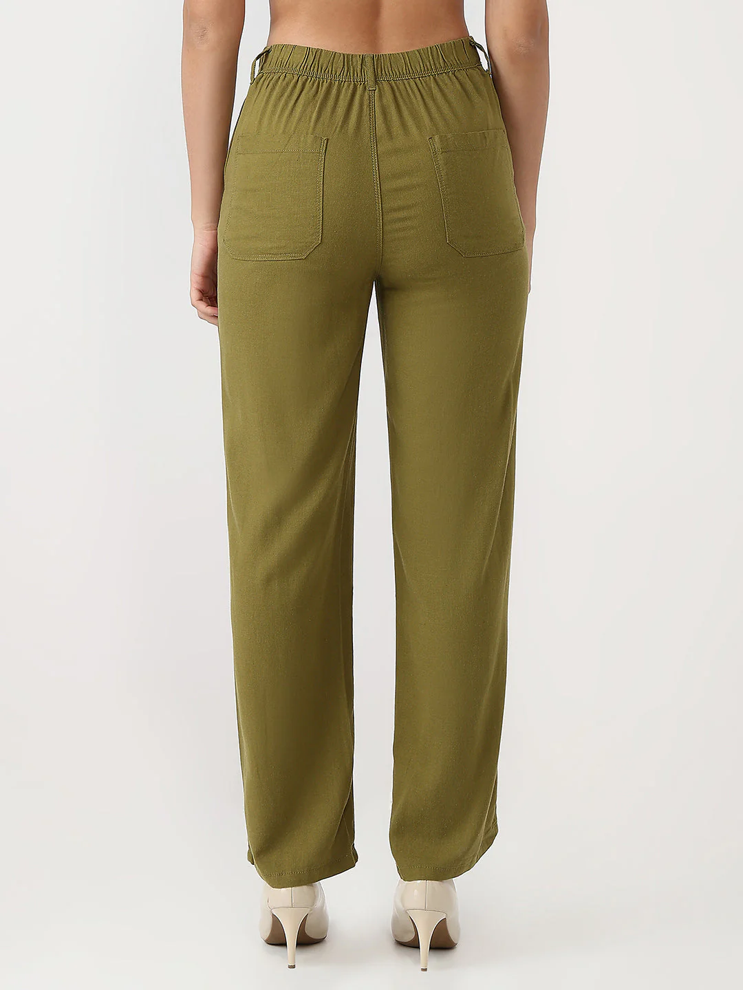Women Avocado Loose Straight Trousers - Image 3