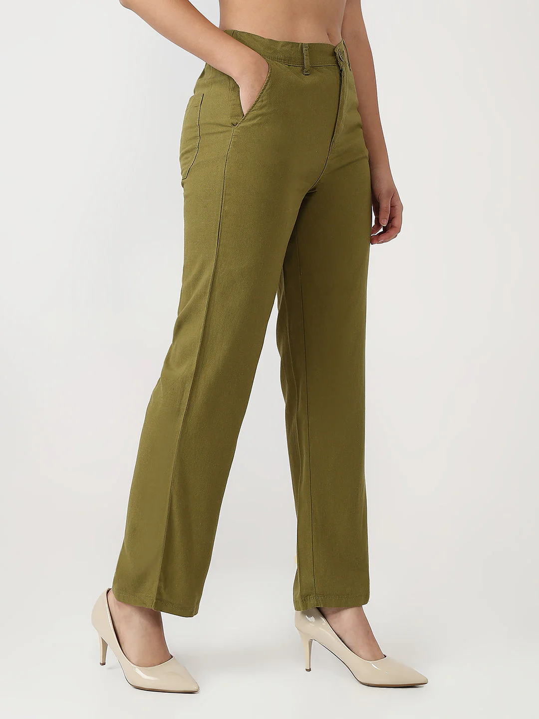 Women Avocado Loose Straight Trousers - Image 5