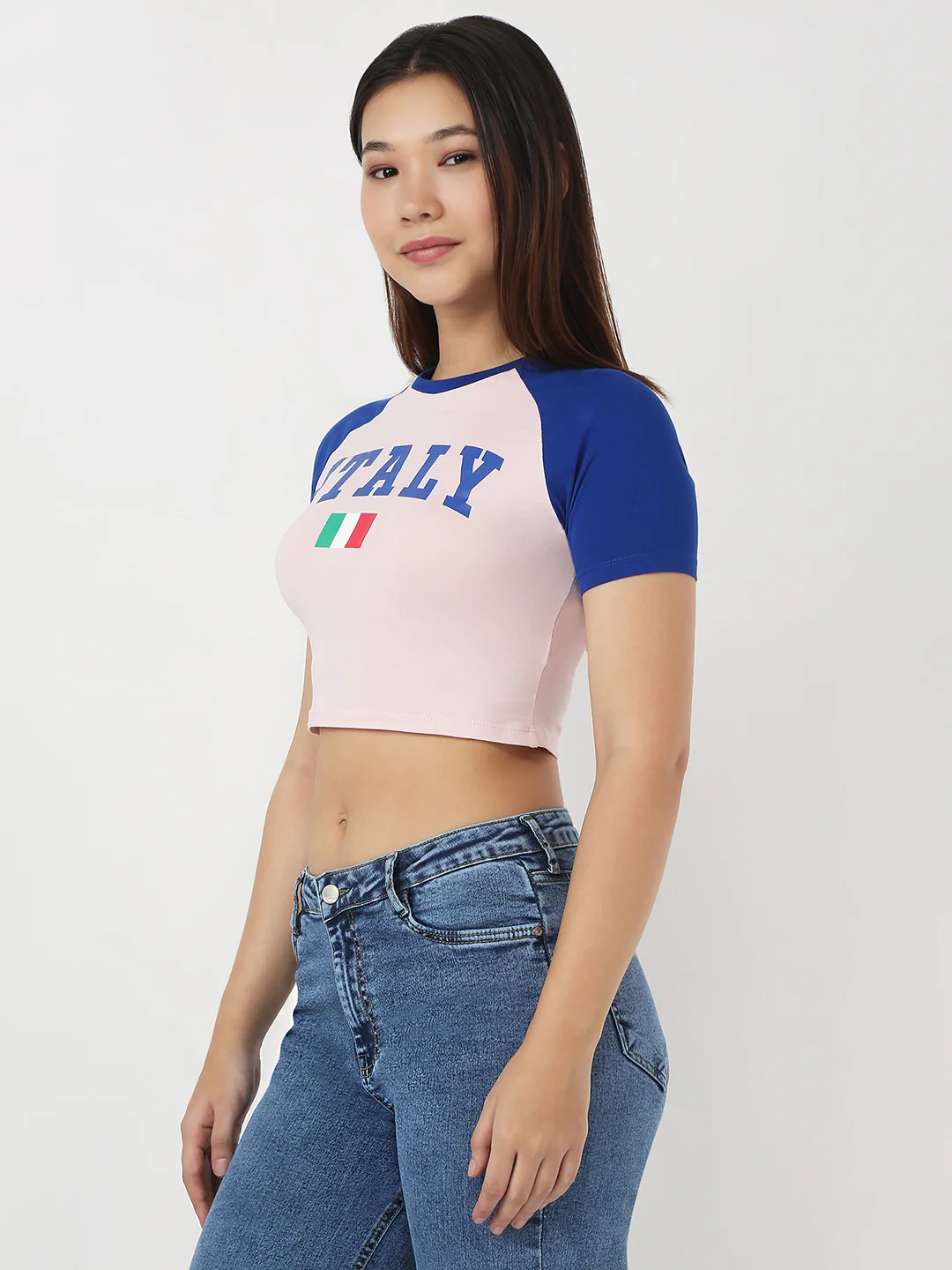 Women Baby Pink/Blue Slim Genz Tees - Image 4