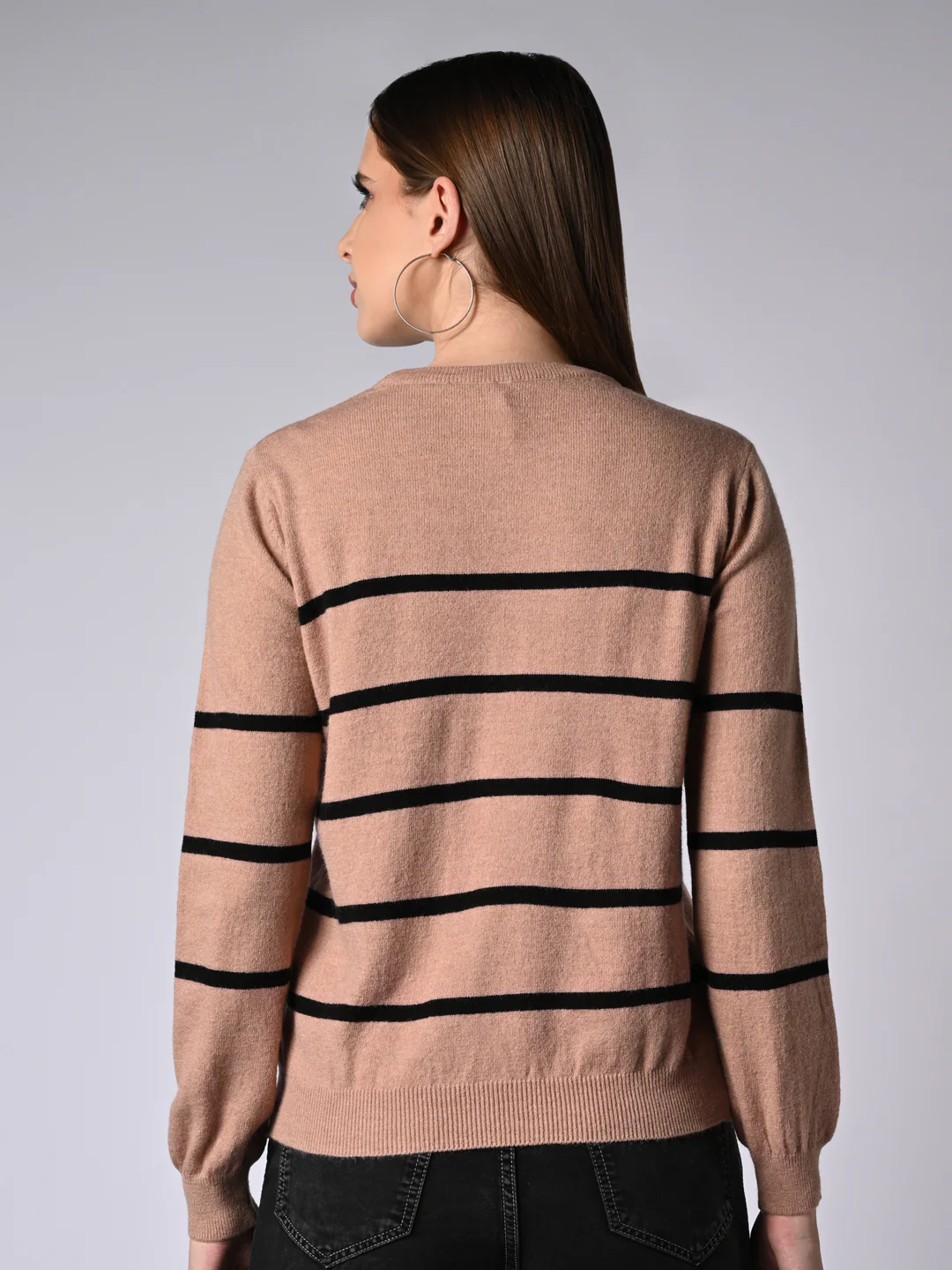 Women Beige /Black Slim Fit Sweater - Image 3