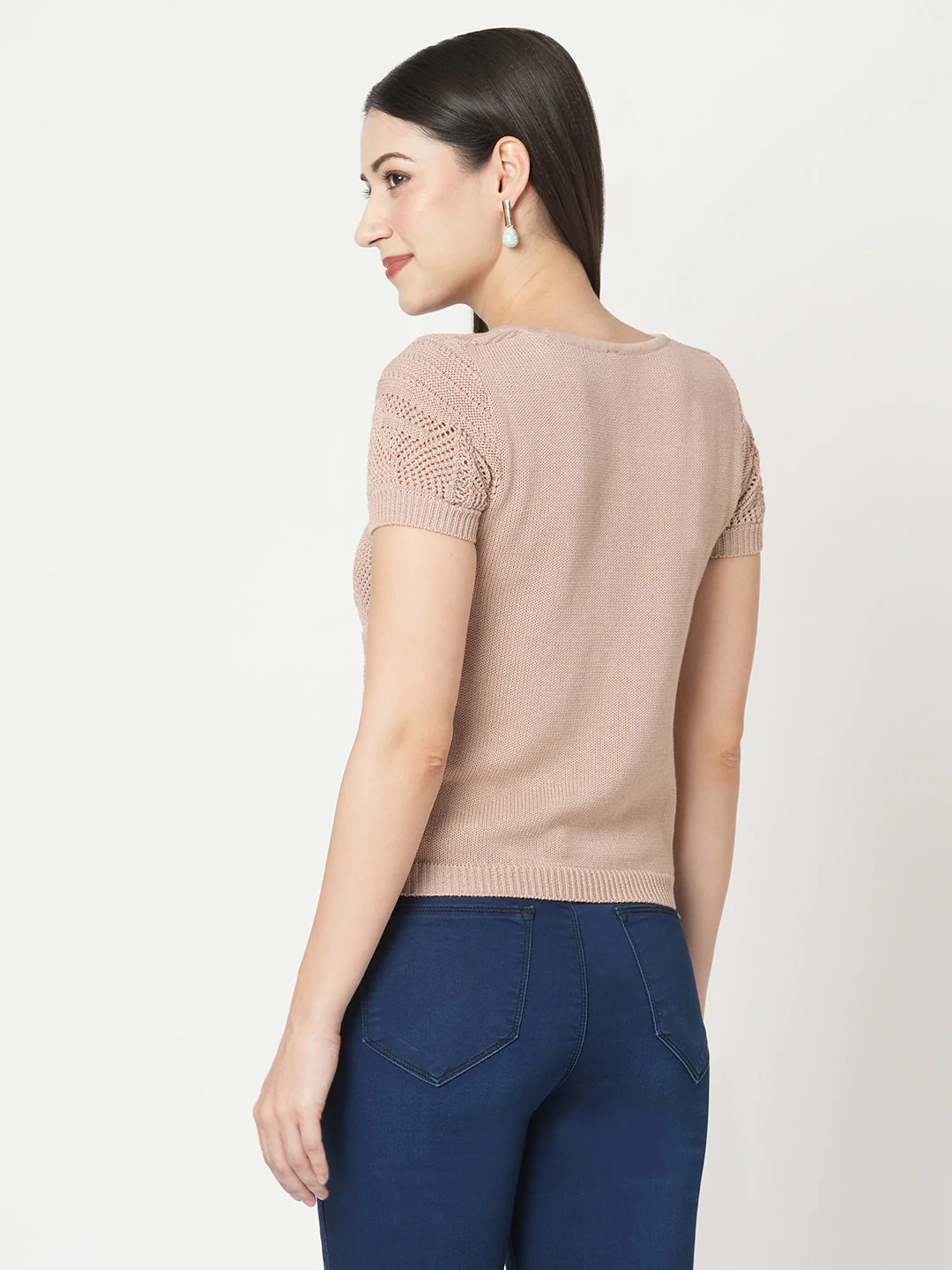 Women Beige Flat Knit Top - Image 3