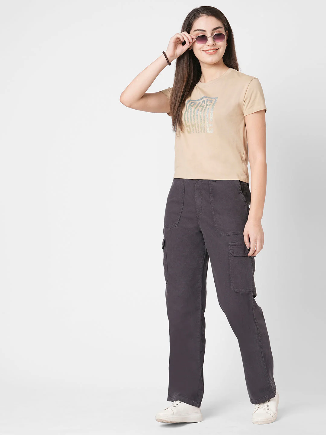 Women Beige Graphic Tees - Image 2
