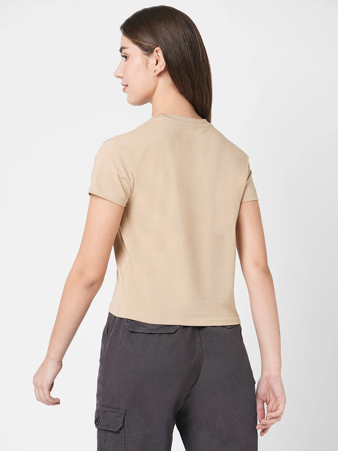 Women Beige Graphic Tees - Image 3