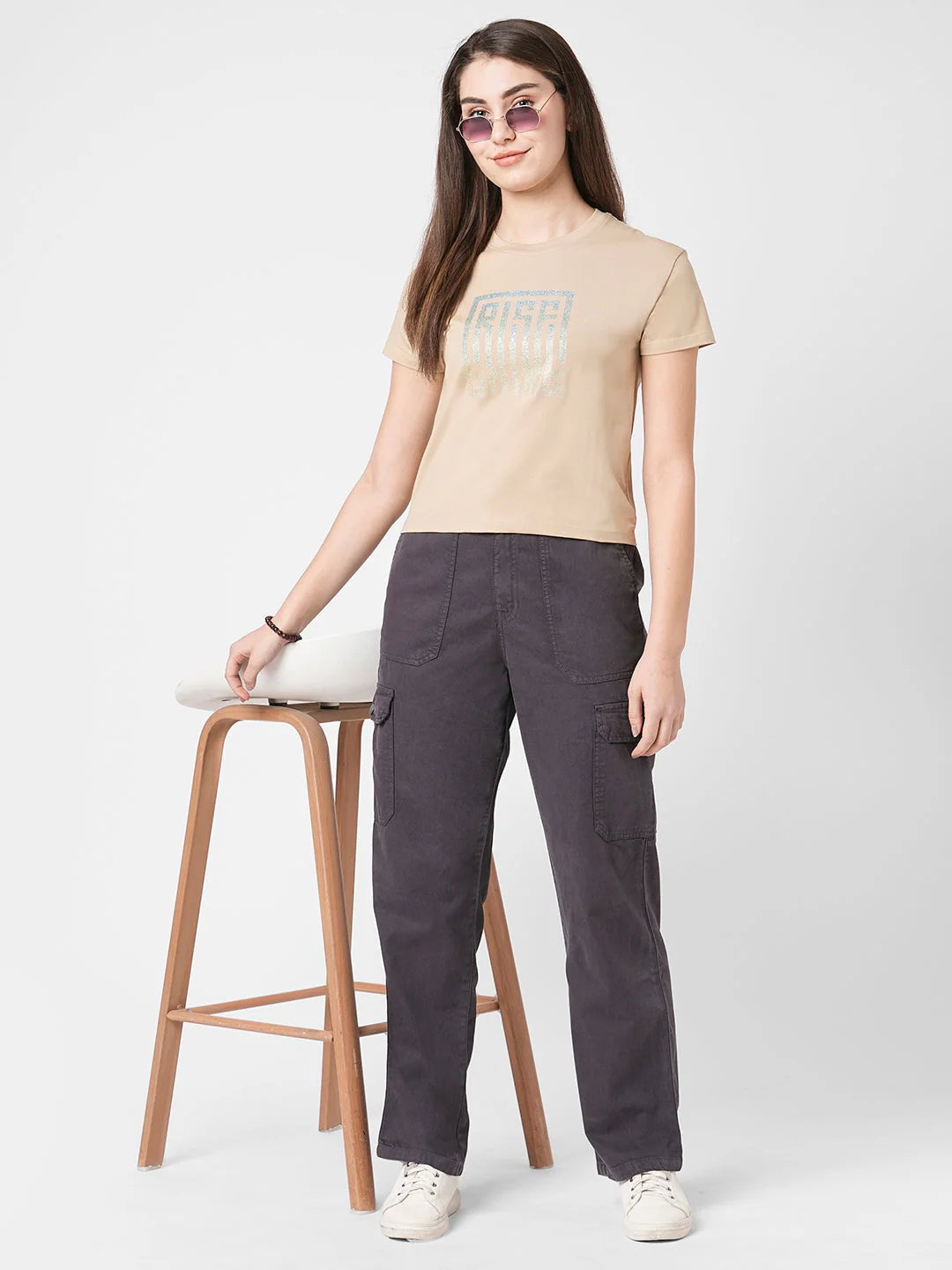 Women Beige Graphic Tees - Image 4