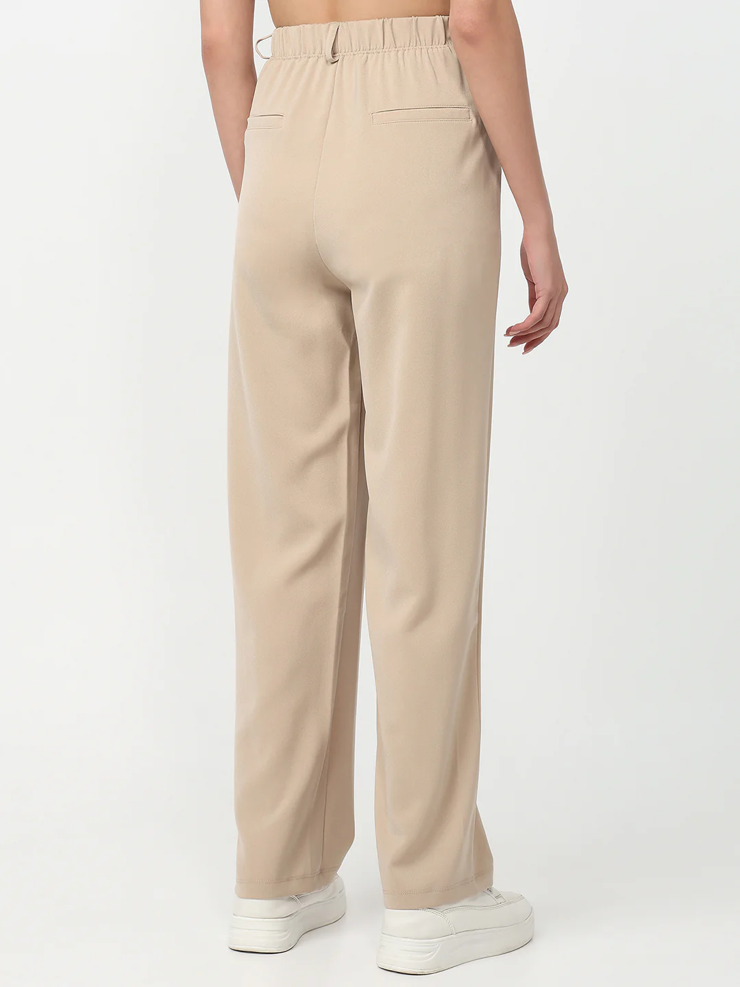 Women Beige High-Rise Straight Fit Pants - Image 3
