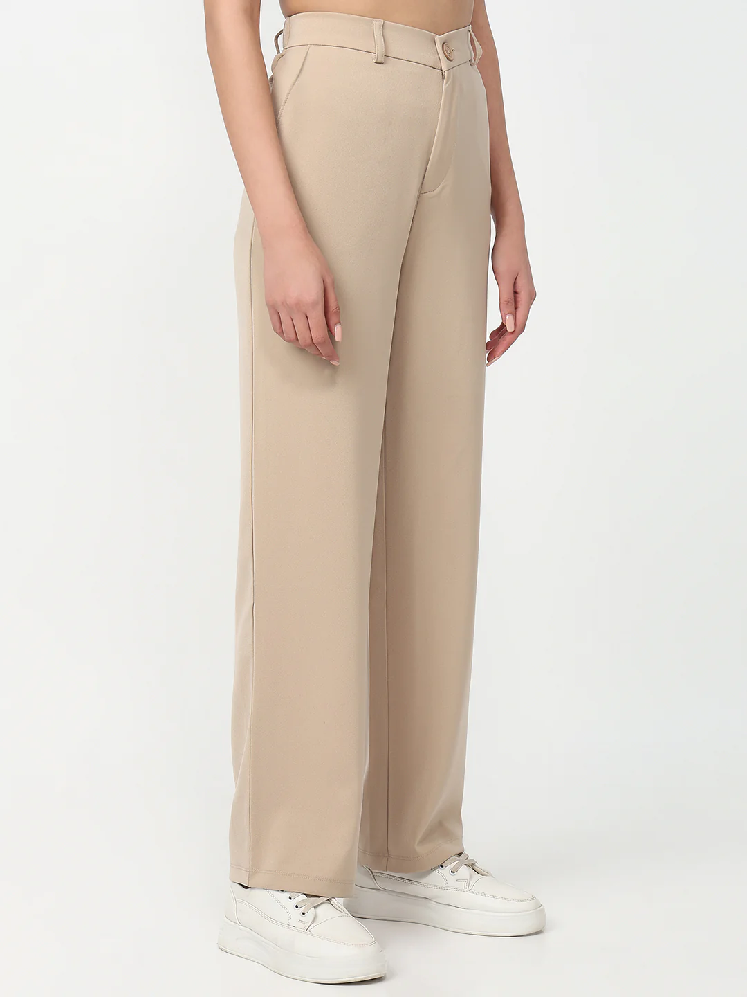 Women Beige High-Rise Straight Fit Pants - Image 6