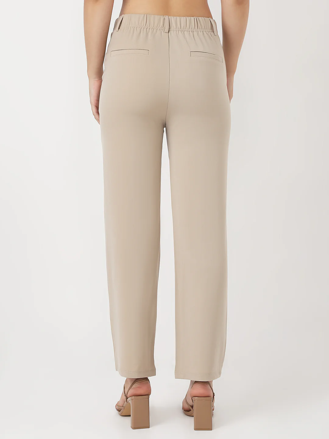Women Beige Loose Straight Fit Korean Pants - Image 3