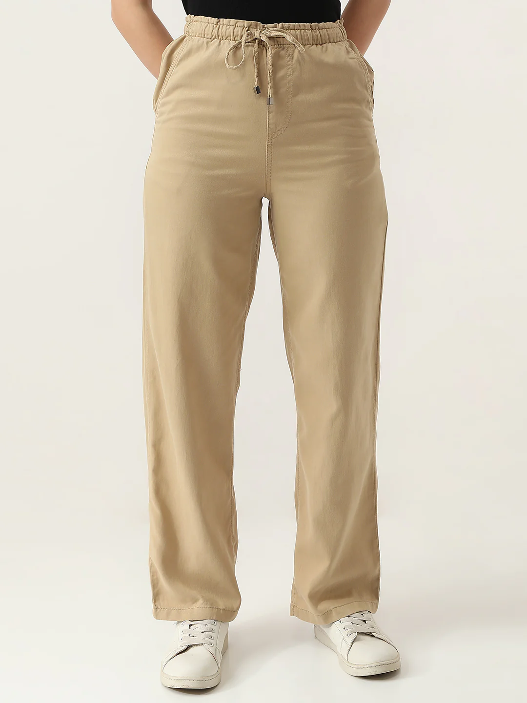 Women Beige Loose Straight Fit Trouser - Image 2