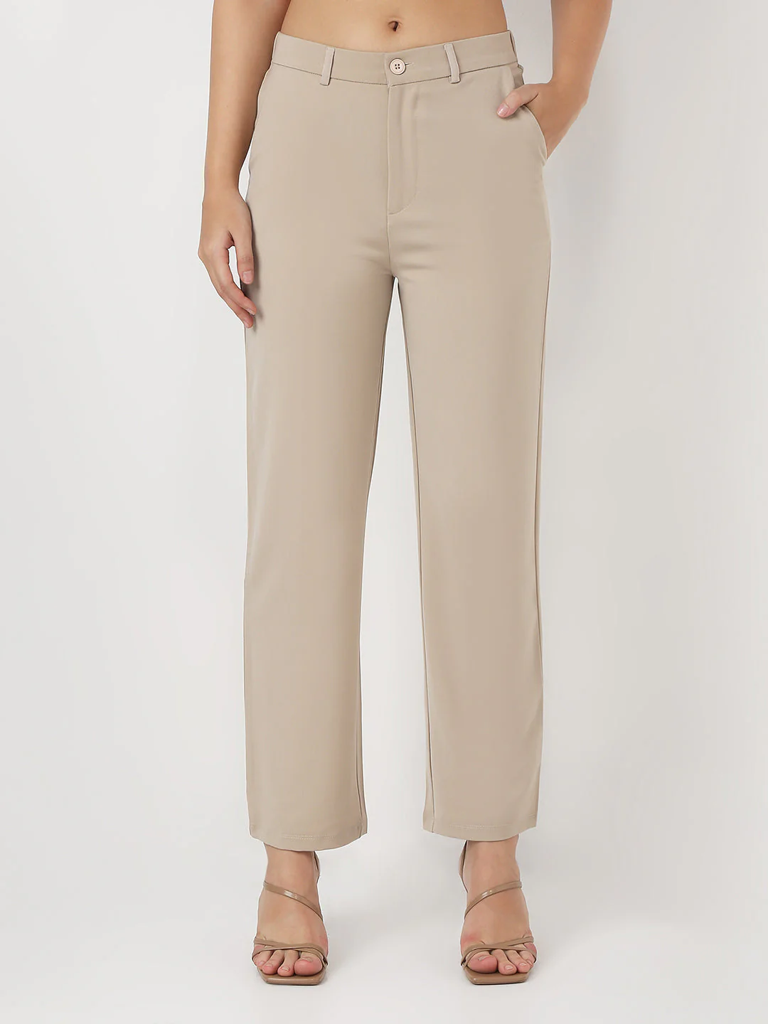 Women Beige Loose Straight Korean Pants - Image 2