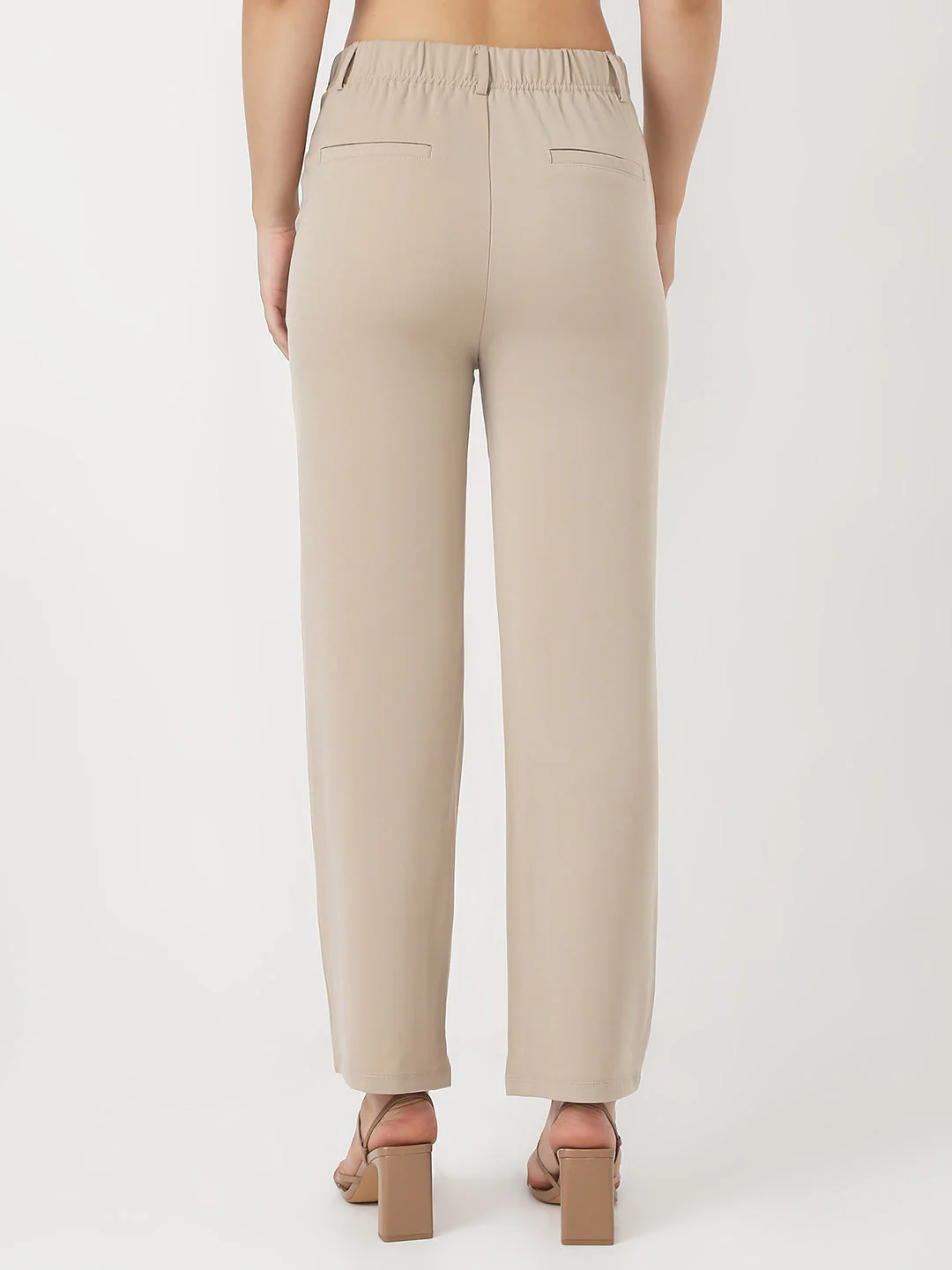 Women Beige Loose Straight Korean Pants - Image 3