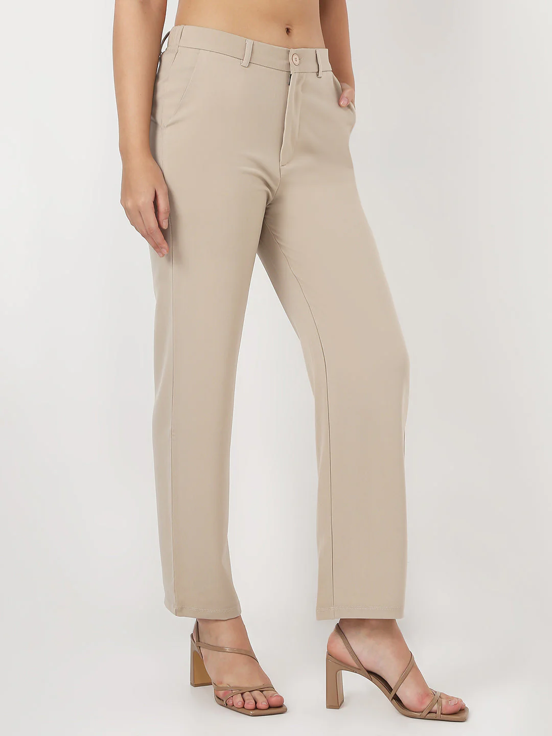 Women Beige Loose Straight Korean Pants - Image 4