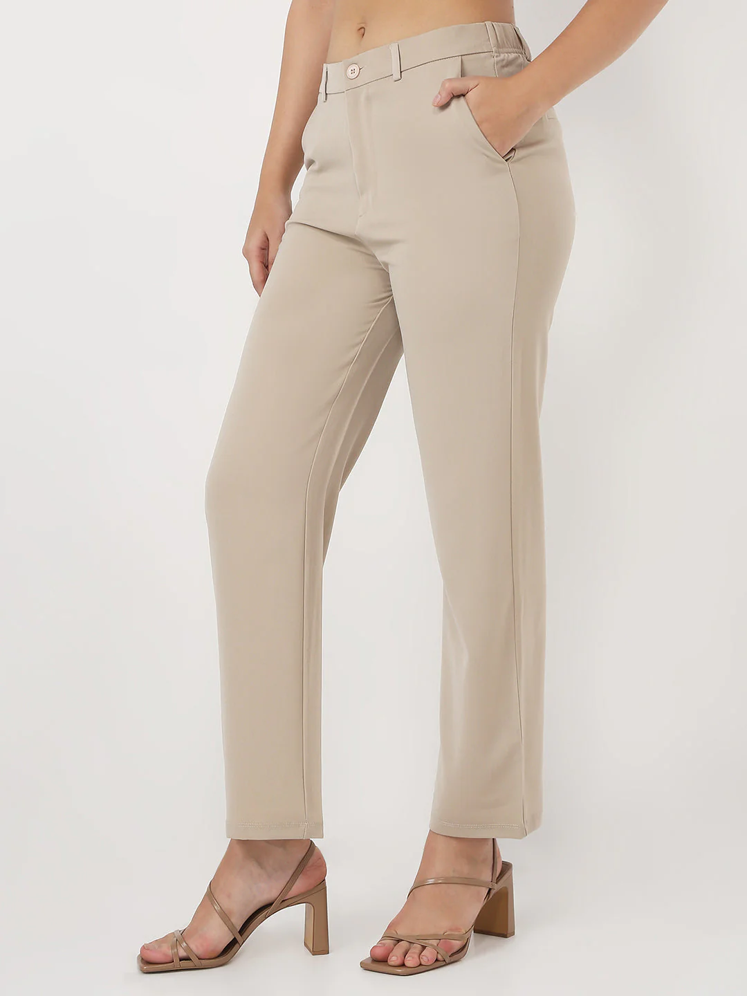 Women Beige Loose Straight Korean Pants - Image 6