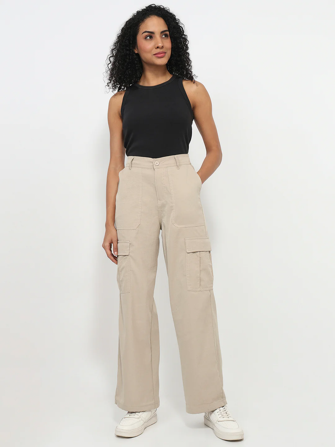 Women Beige Mid-Rise Cargo - Image 4