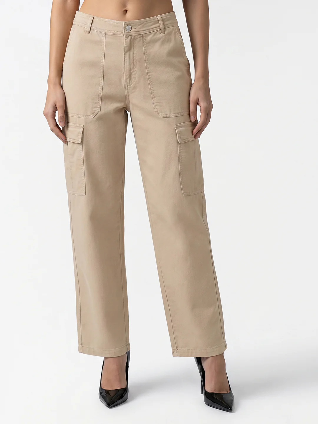 Women Beige Mid-Rise Cargo - Image 2