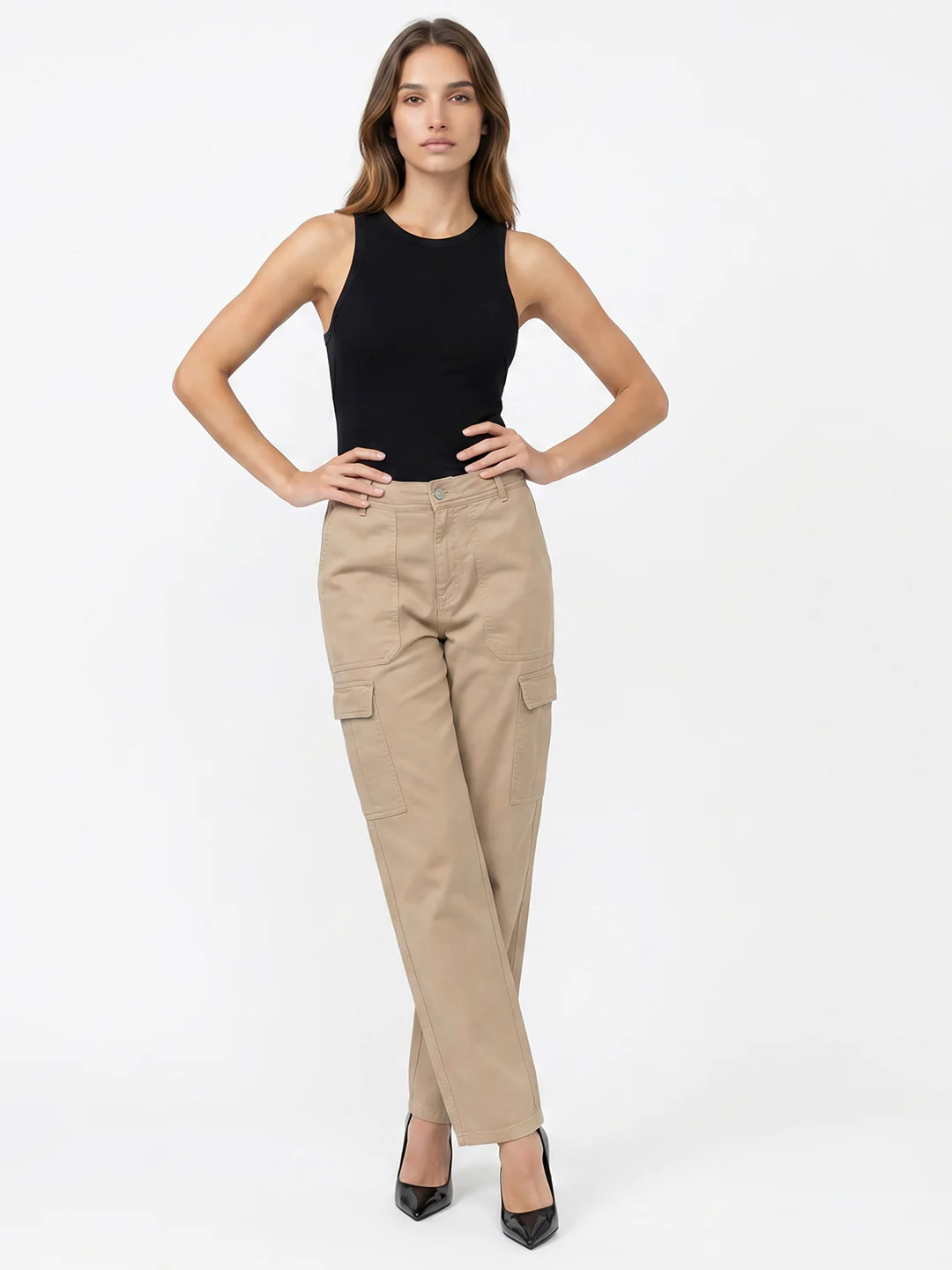 Women Beige Mid-Rise Cargo - Image 4
