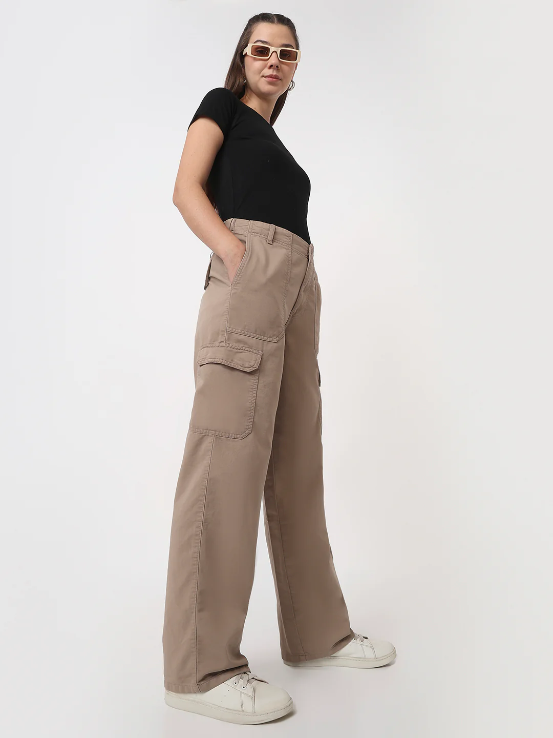Women Beige Mid-Rise Cargo