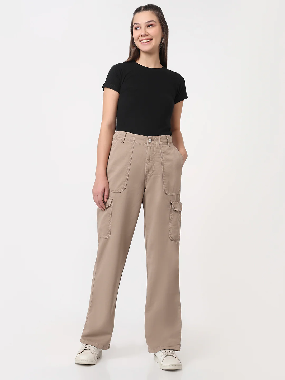 Women Beige Mid-Rise Cargo - Image 4
