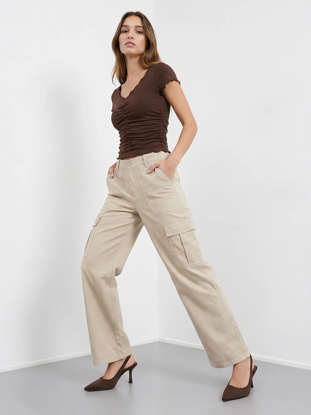 Women Beige Mid-Rise Cargo