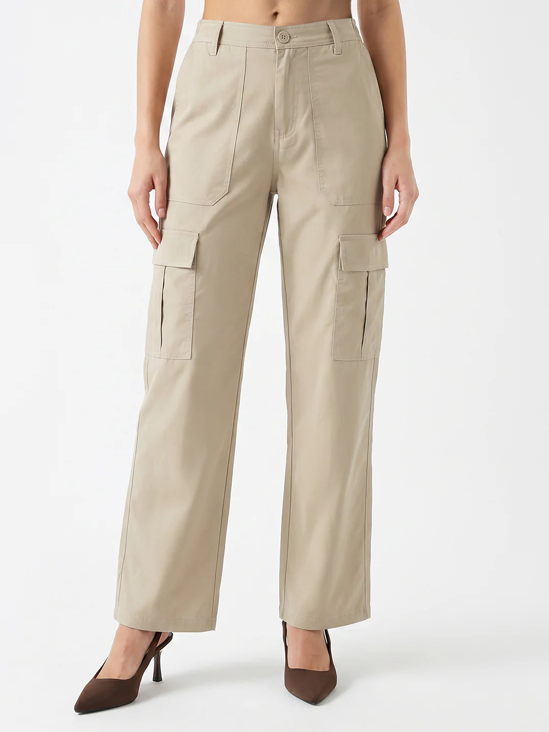 Women Beige Mid-Rise Cargo - Image 2