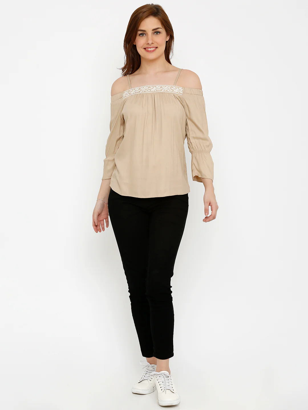 Women Beige Off Shoulder Top