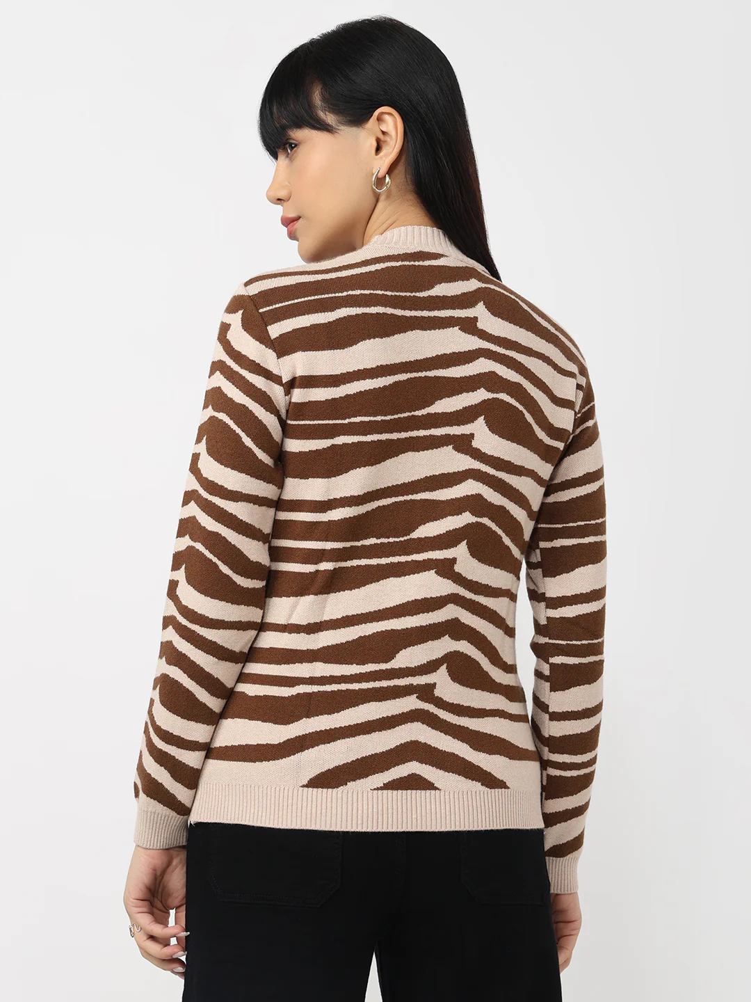 Women Beige/Sepia Slim Fit Sweater - Image 3