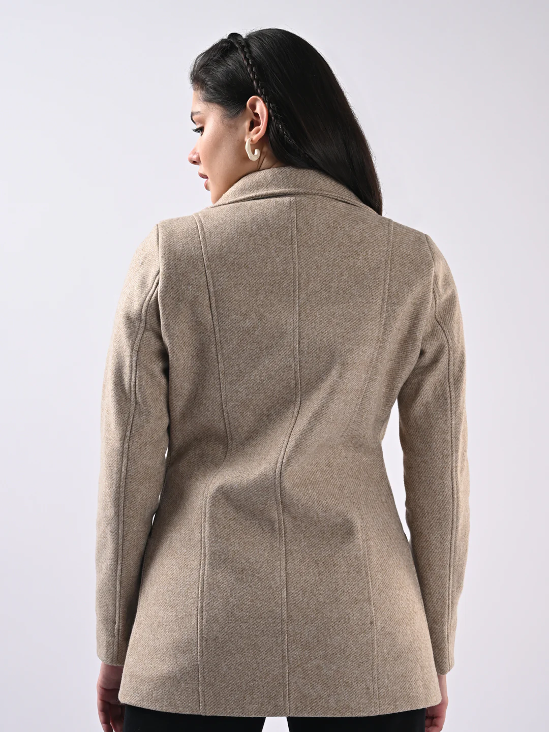 Women Beige Slim Fit Coat - Image 3