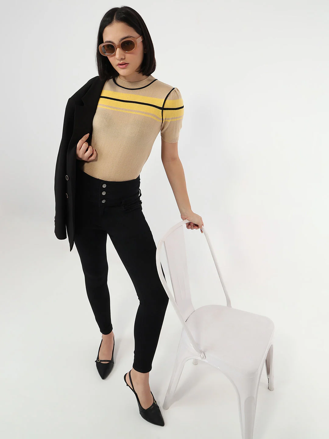 Women Beige Slim Fit Flat Knit Top