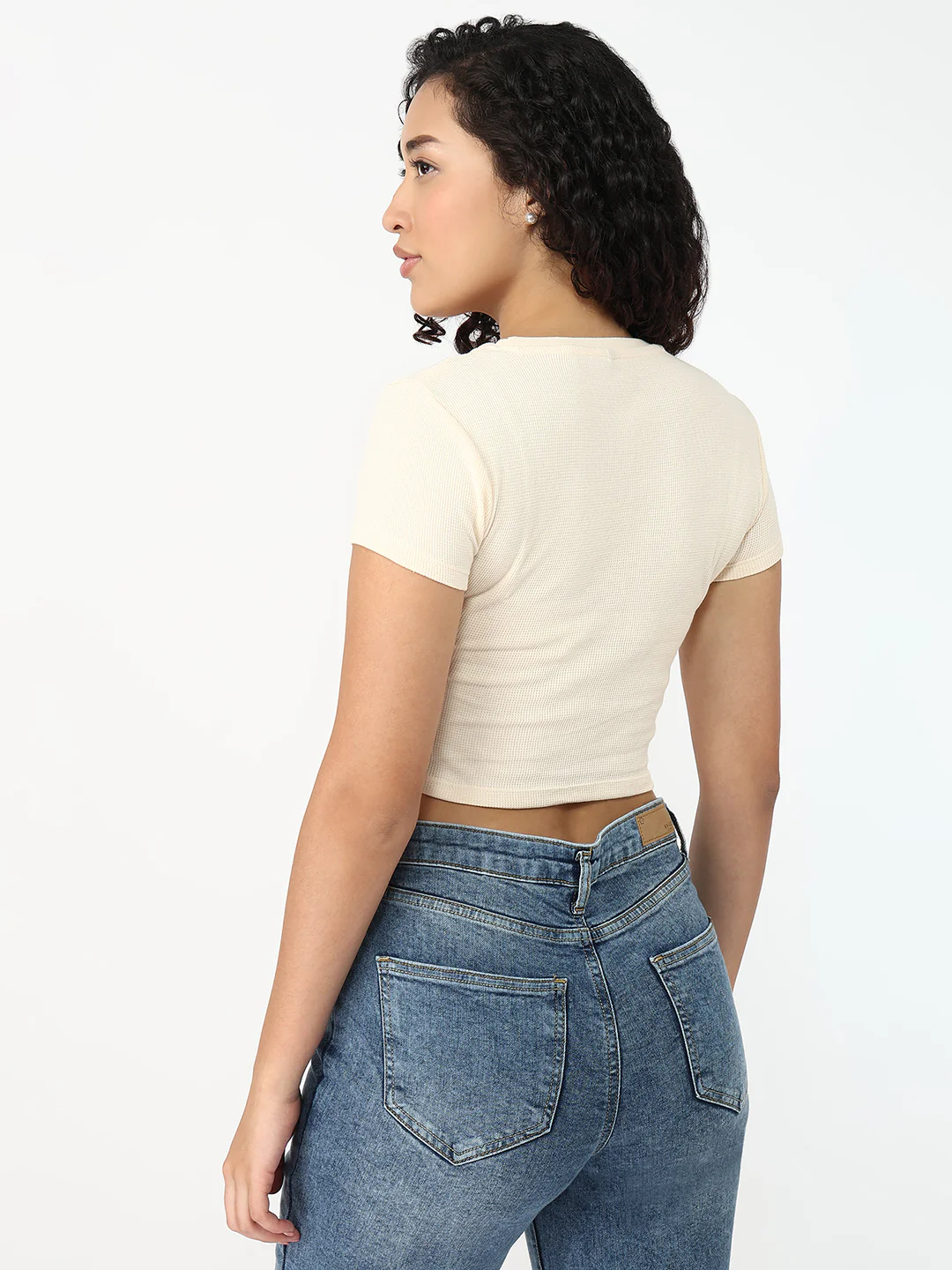 Women Beige Slim Fit Genz Tees - Image 3