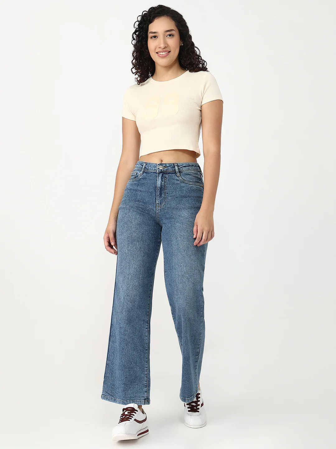 Women Beige Slim Fit Genz Tees - Image 4