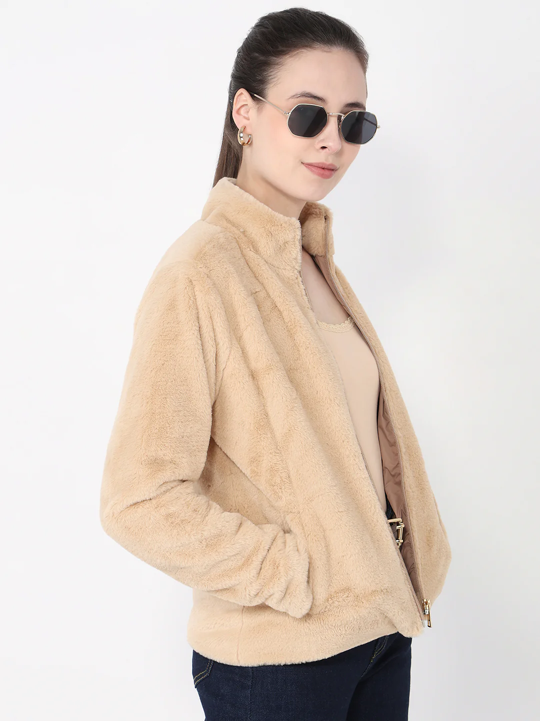 Women Beige Slim Fit Jacket - Image 4