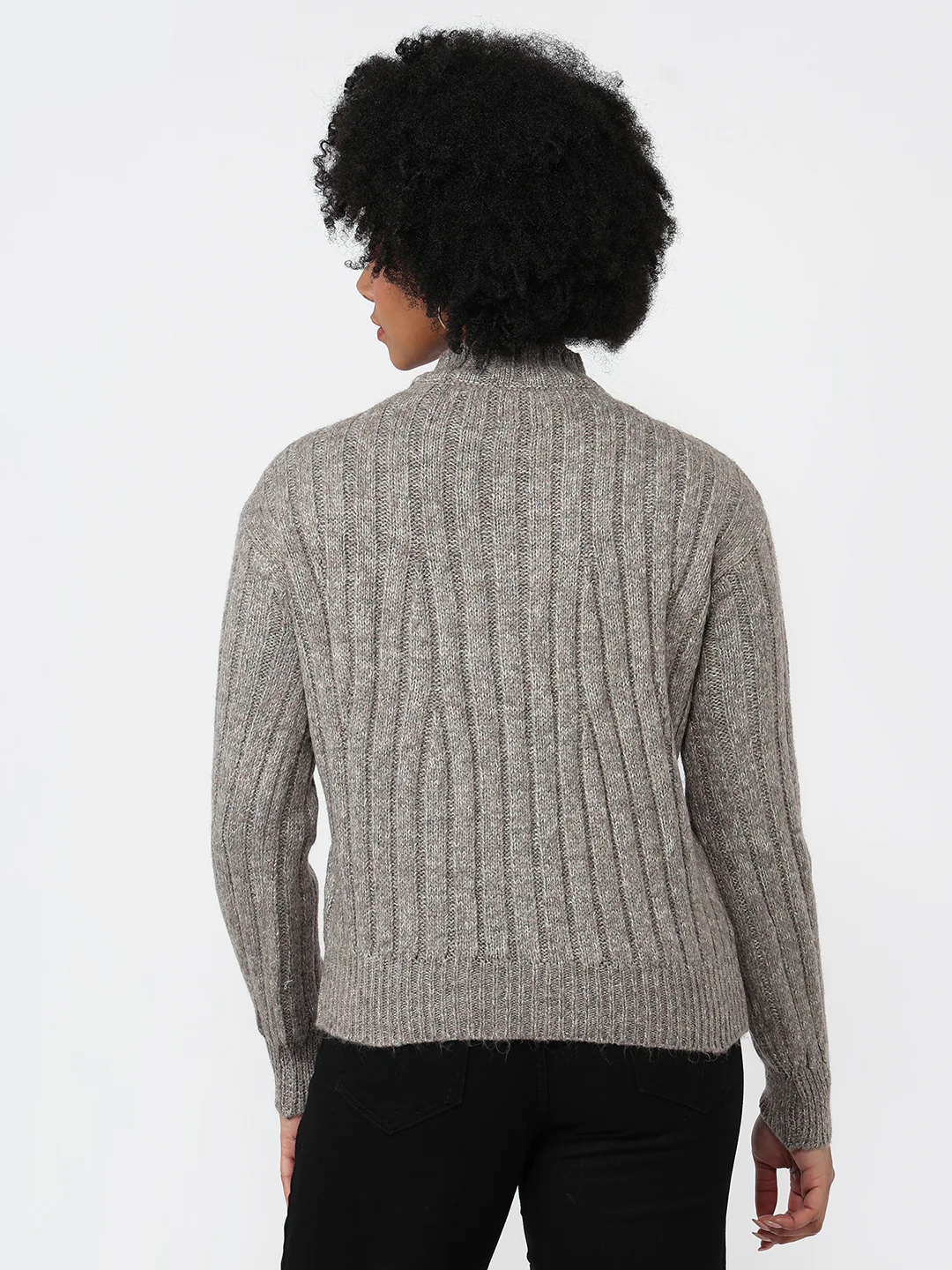 Women Beige Slim Fit Sweater - Image 3