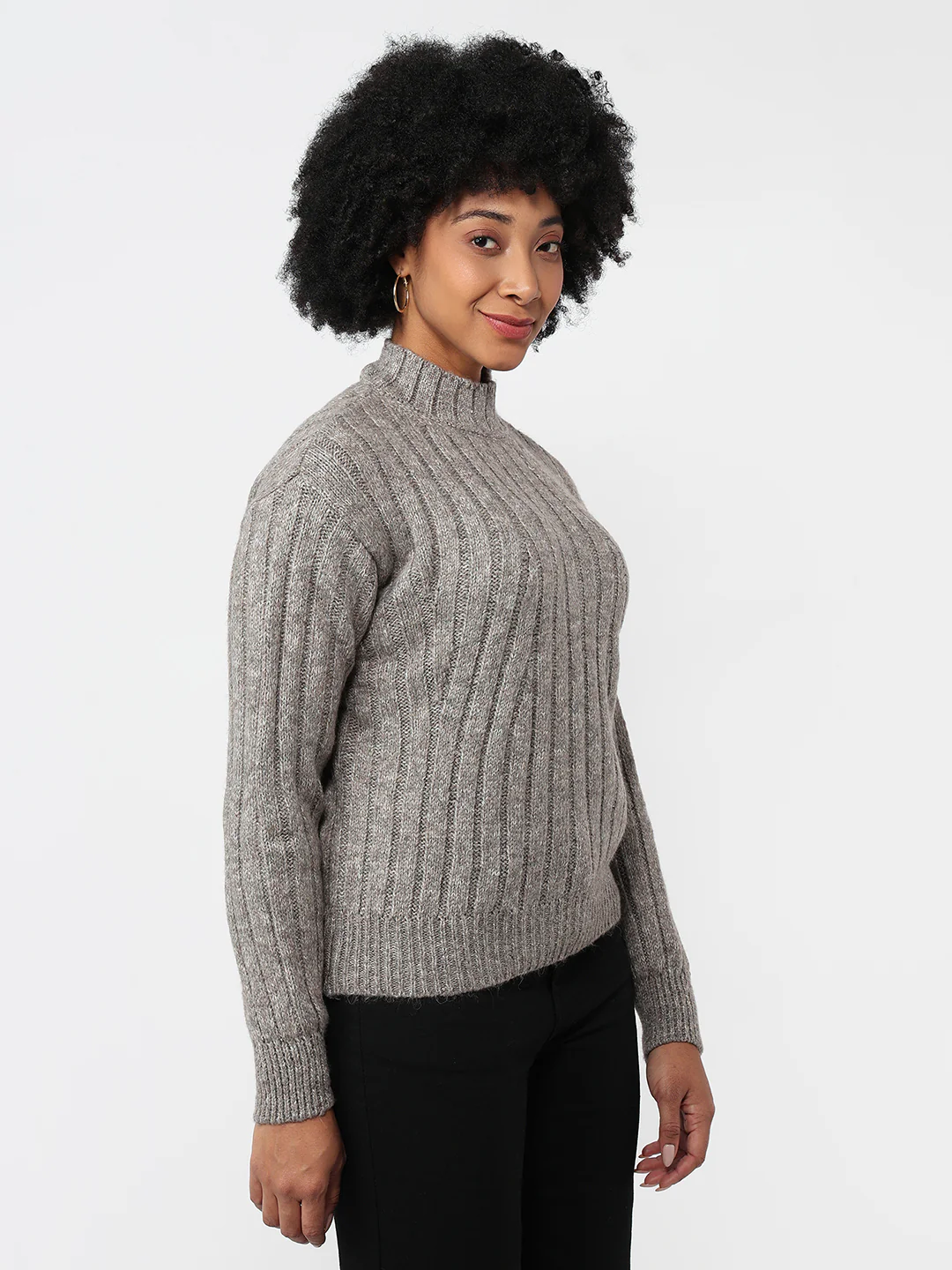 Women Beige Slim Fit Sweater - Image 5