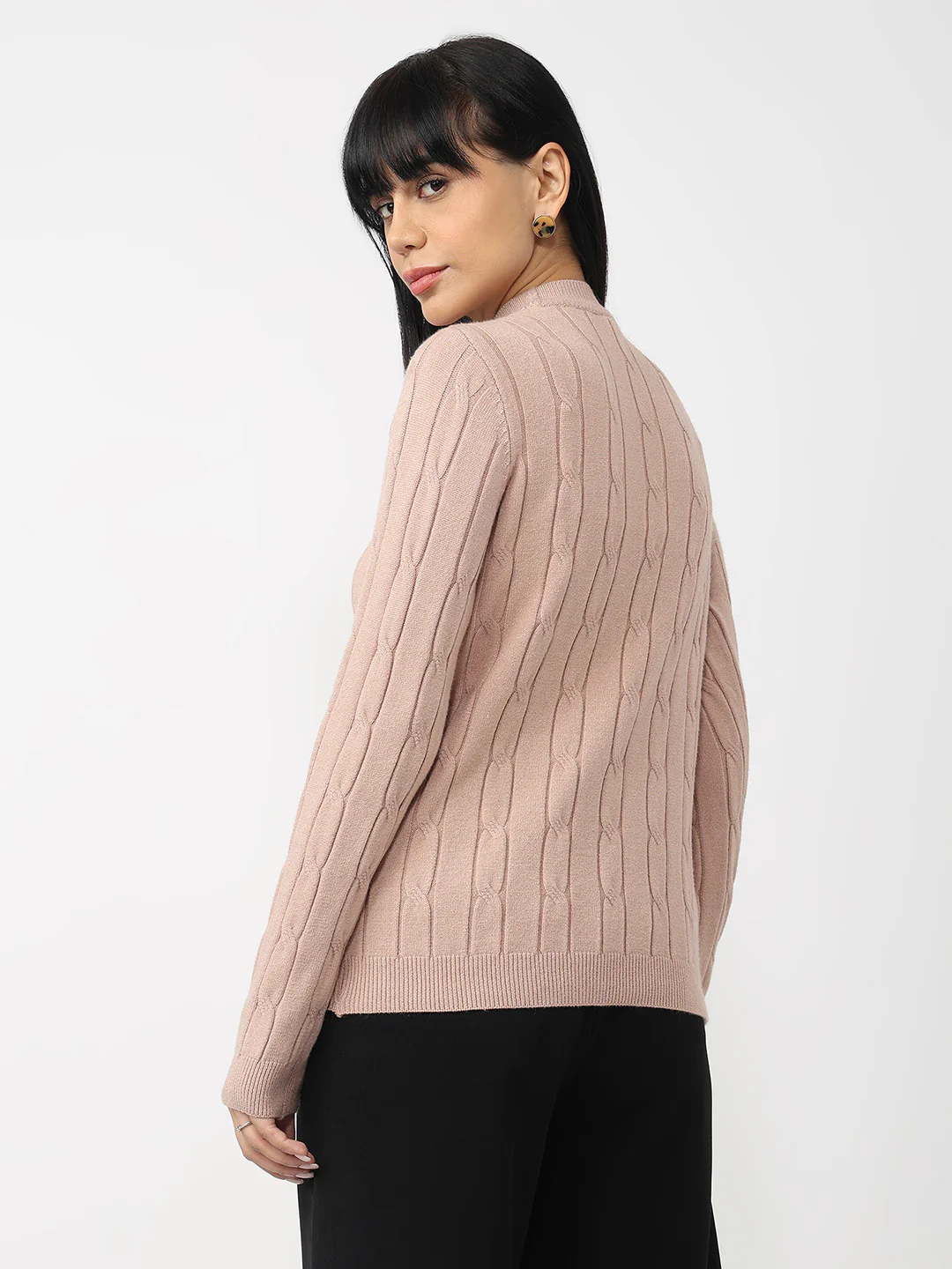 Women Beige Slim Fit Sweater - Image 3