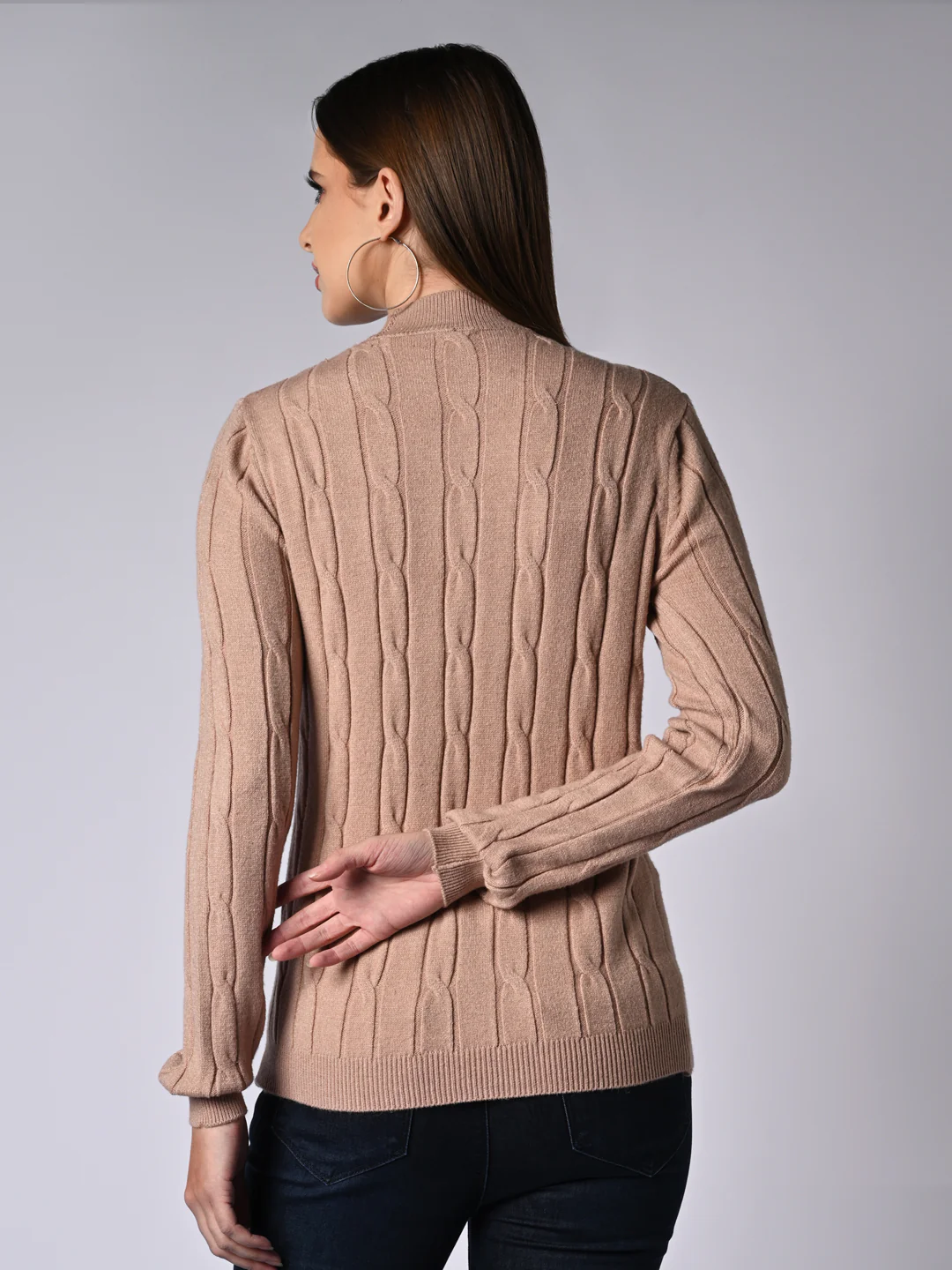 Women Beige Slim Fit Sweater - Image 3